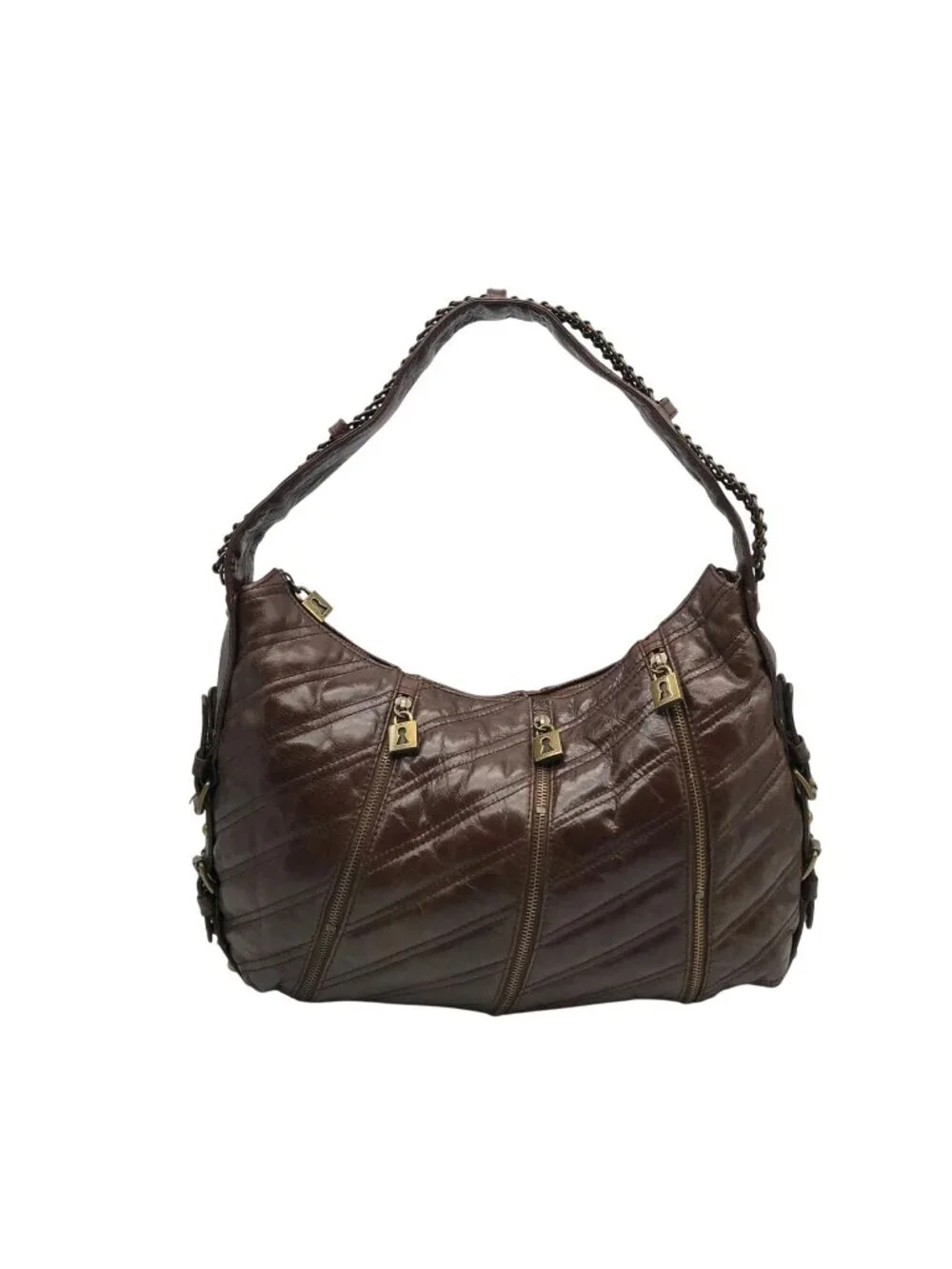 Betsy Johnson Brown Leather Ziplock Large Hobo Bag